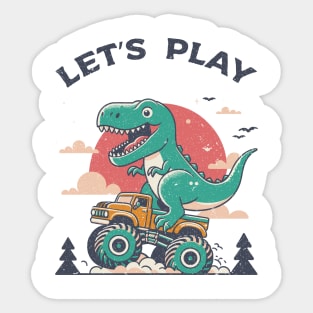 illustration of a T-rex riding a monster truck Sticker